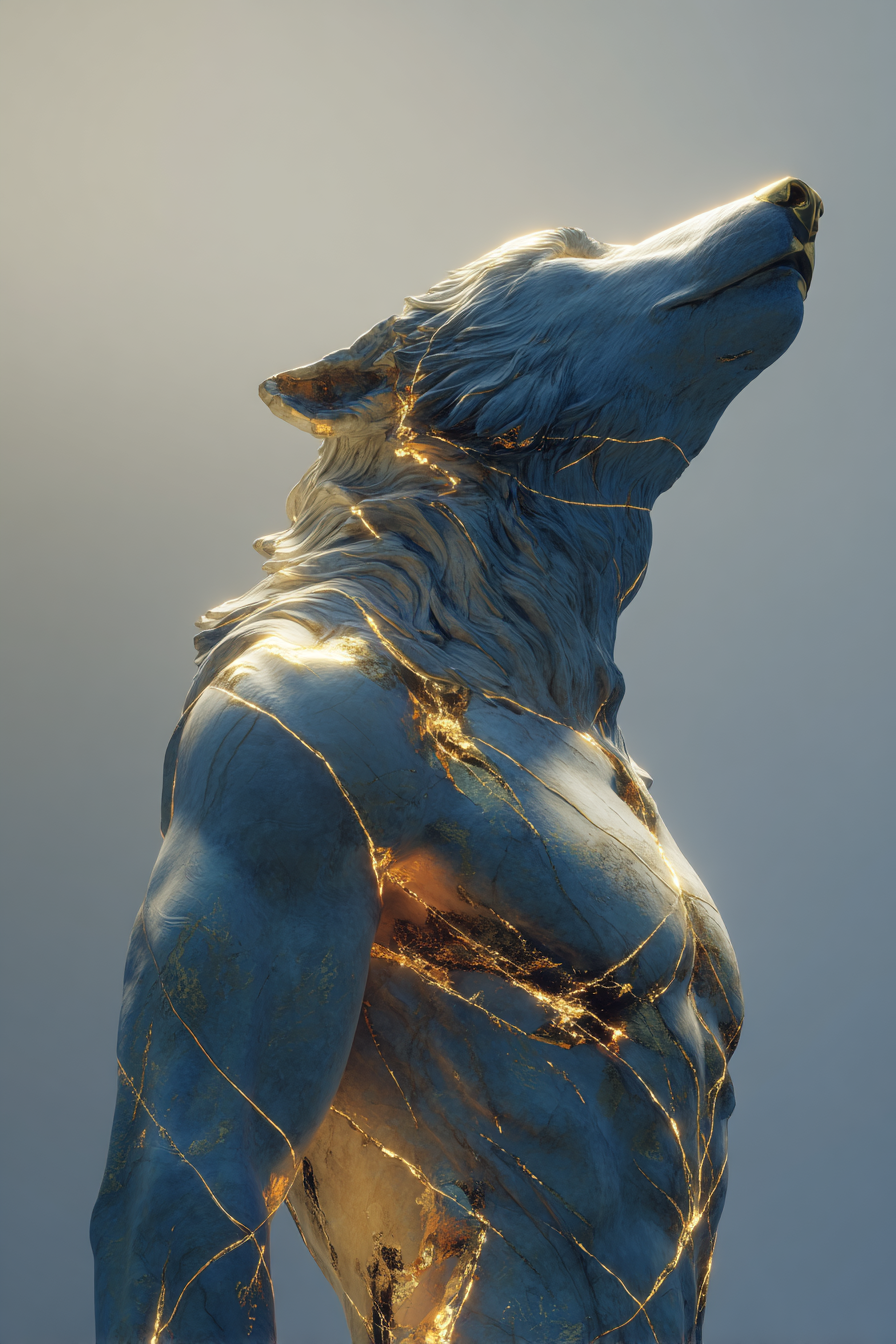Alpha — Stone wolf with gold veins